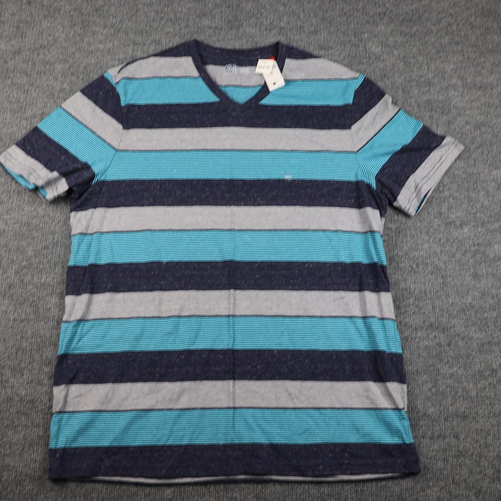 Route 66 Shirt Mens XXLT Blue Gray Striped V Neck Short‎ Sleeve Heather Kmart